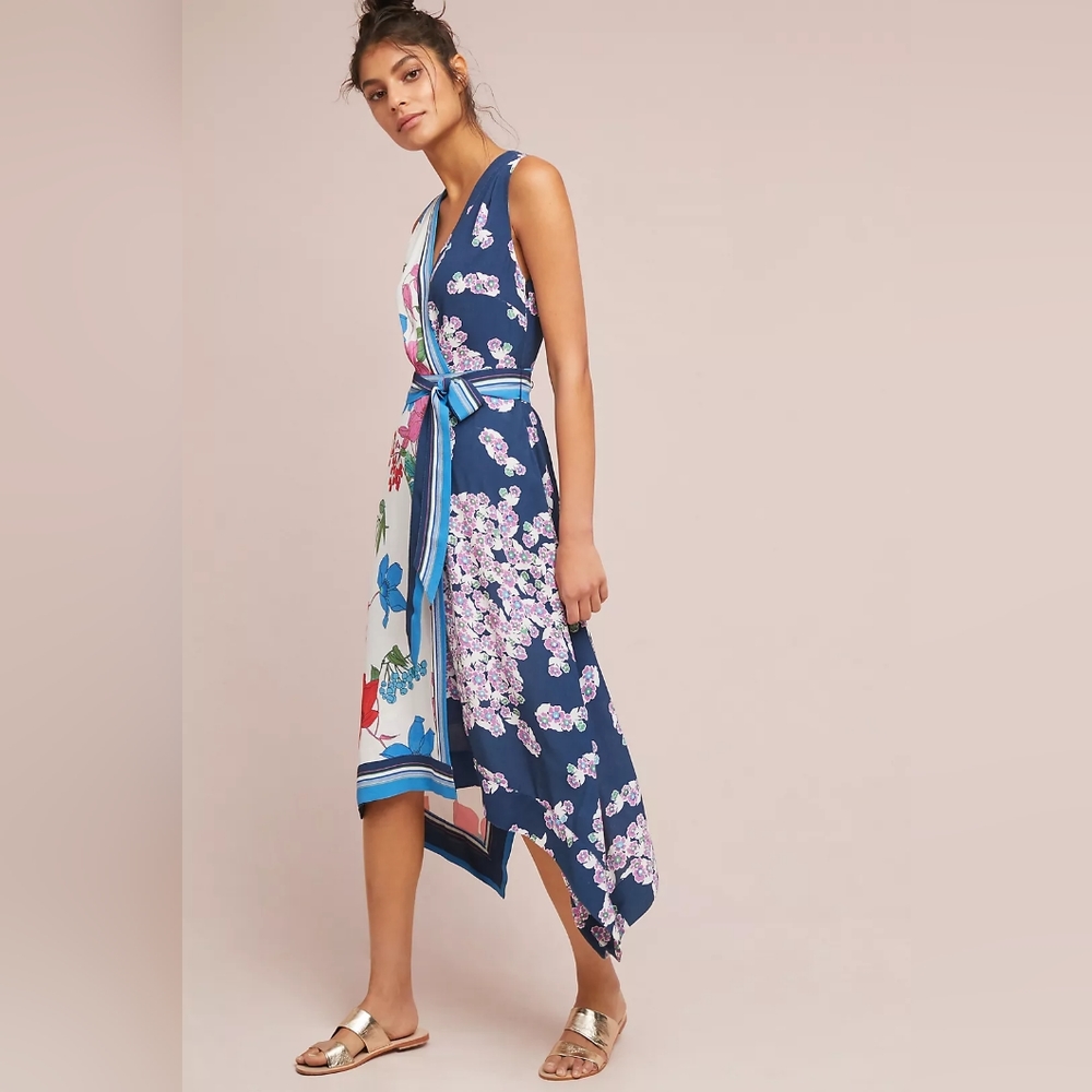 Anthropologie Blue and White Floral Dress